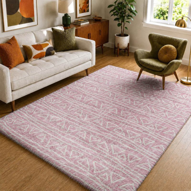Tapis bohème Dream Shag ADS730 lavable à la machine de qualité supérieure, Rose, 9' x 12'