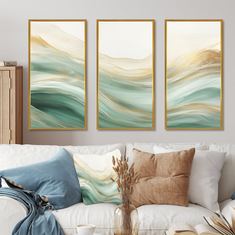 Toile abstraite dorée et verte Fusion I - formes abstraites, art mural sur toile, H 32 po x l 48 po x P 1 po