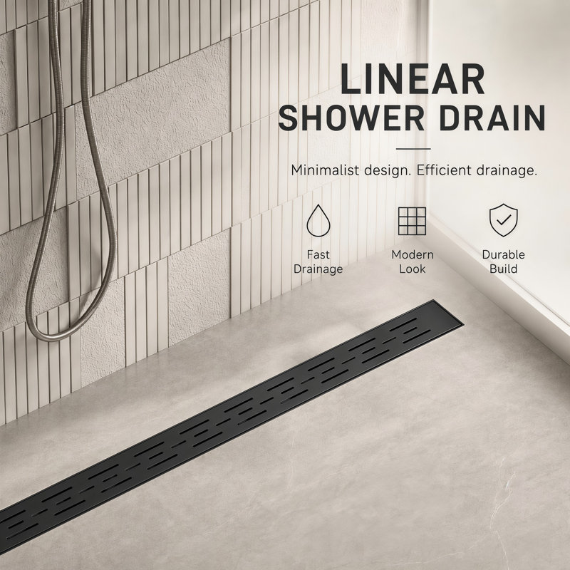 Majesta 36" Matte Black linear grid drain, Matte Black