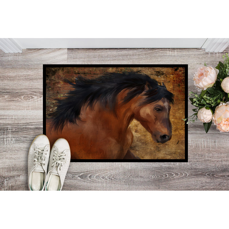 Paillasson d’extérieur antidérapant à chevaux sauvages Viv, Rectangle 2 pi x 3 pi