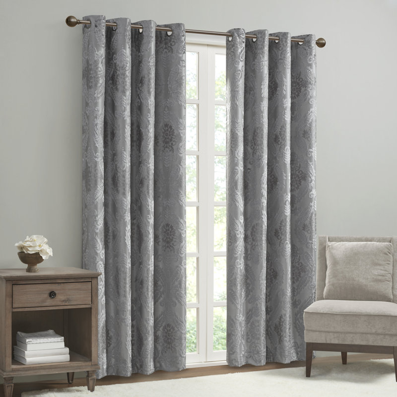 Panneau de rideau simple en jacquard tricoté avec œillets Amelia, l 50 po x L 108 po, Gris