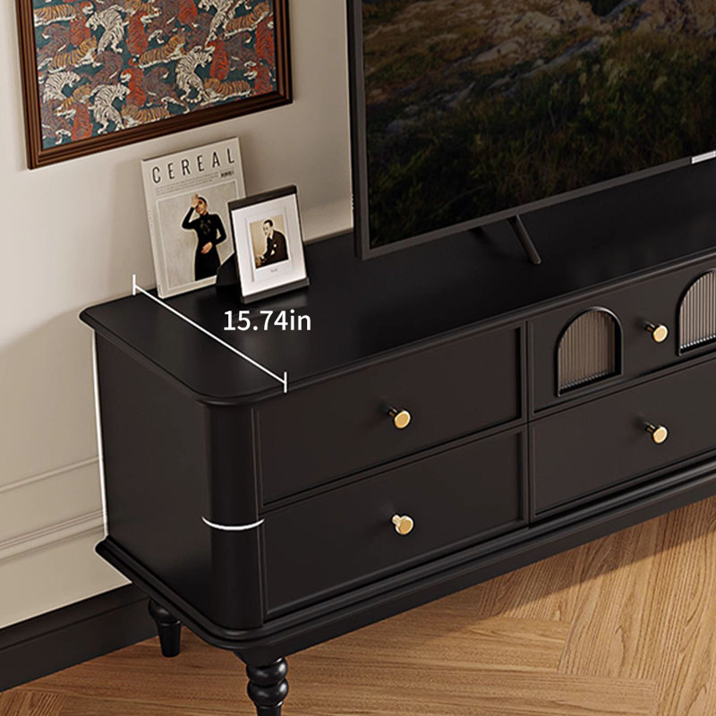 Meuble télé en bois noir Retro Arch, H 22,83 po x L 62,99 po x l 15,74 po
