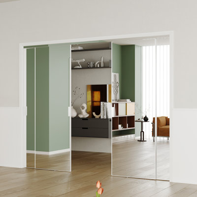 Sliding Door - Modern Aluminum Sliding Closet Door With Full-Length Mirror Handle And Hardware Kit