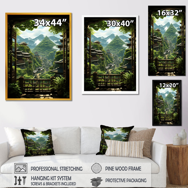 Vue de fenêtre du jardin du Japon II - Japon, art mural, Toile tendue, H 32 po x l 24 po x P 1 po