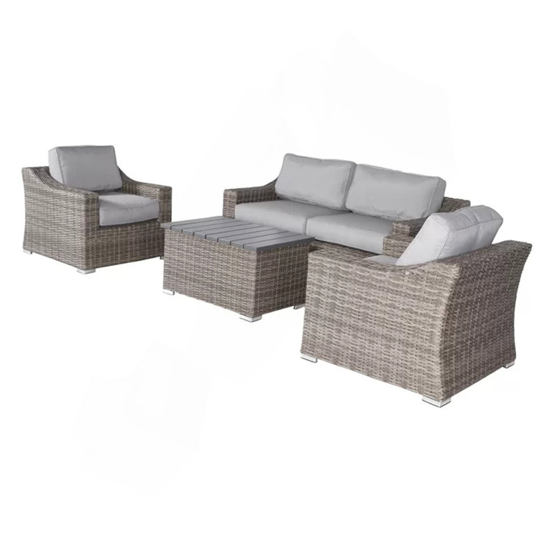 Ensemble de conversation élégant avec canapé en osier pour 4 personnes avec coussins moelleux - parfait pour les rassemblements extérieurs