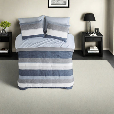 Modern Bedding Sets Polyester Blue Grey Comforter With Full Bed Sheets