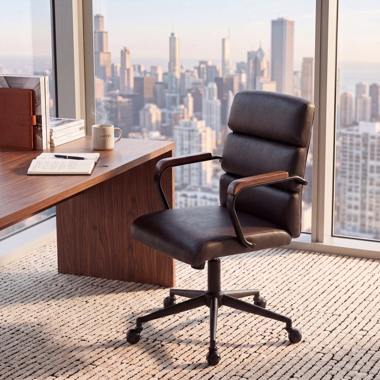 Ergonomic Mid-Back Office Chair, Dark Brown