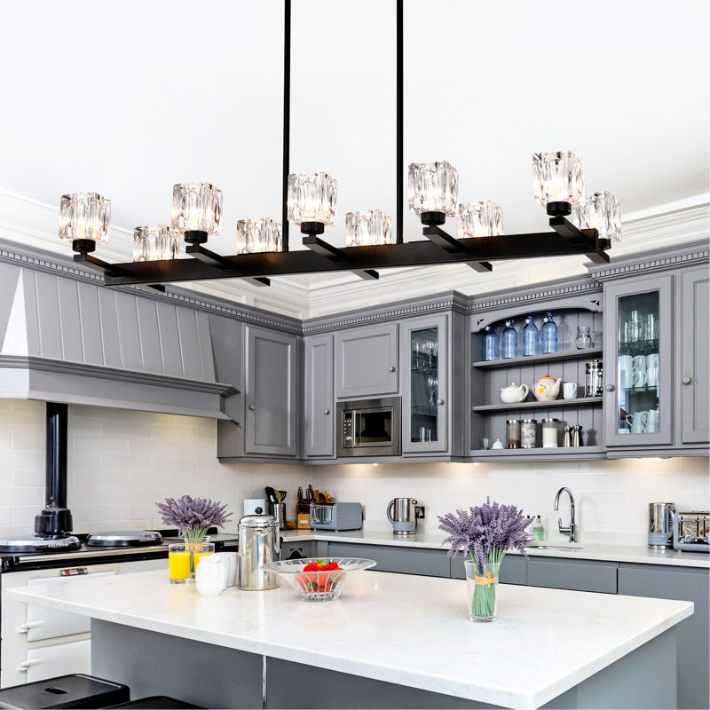Moderne pour îlot de cuisine - 10 lumières suspendues en cristal noir à hauteur réglable à chaque plafond G9 10 * G9 * Max 40W