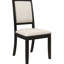 7 chaises de salle à manger modernes, plateau de table noir, chaises rembourrées de couleur crème et rallonge amovible de 18 pouces pour une finition spacieuse, des sièges et une surface rectangulaire