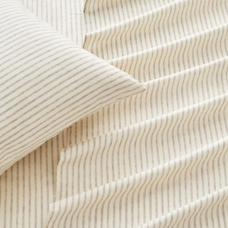 Full Size Light Grey Striped Microfiber Bed Sheet Set