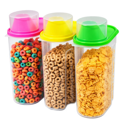 Grands contenants de rangement pour aliments sans BPA avec couvercle - parfait pour ranger la farine, le sucre, les céréales, le riz, les céréales et les accessoires de cuisson pour une meilleure organisation de la cuisine - 3 en vert, rose et jaune