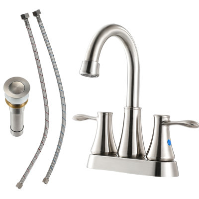 4 Inch 2 Handle Bathroom Tap In Brushed Nickel - Stainless Steel, Pop Up Drain, Water Supply Lines, Easy Temperature Adjustment Faucet Handles, Scratch- Finish