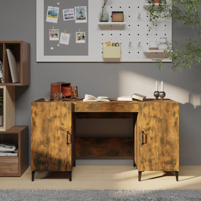 Korhan Computer Desk, Smoked Oak