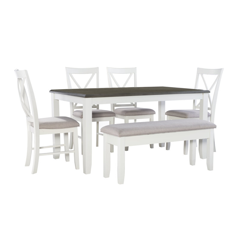 Atiqa 6-Person Rectangular Wood Dining Set, Light Gray