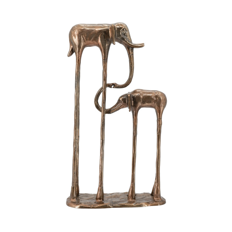 Sculpture décorative de table représentant un éléphanteau et son petit, 25,4 x 9,9 x 46 cm, en aluminium moulé avec une finition bronze antique. Décoration intérieure sur le thème de la faune sauvage.