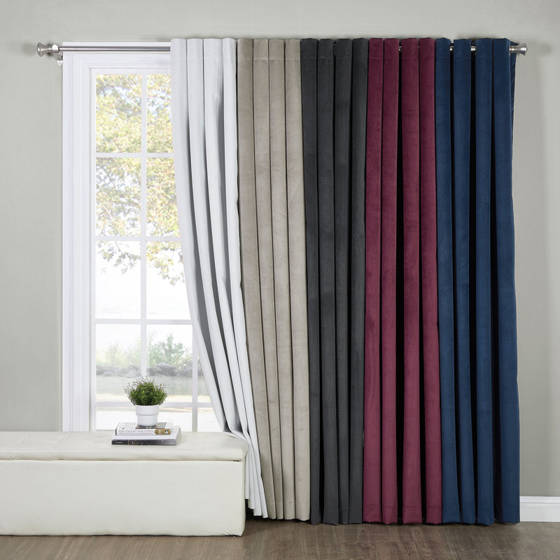 Caffee Velvet Blackout Curtain Pair, White