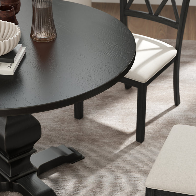 Keltner Round Solid Wood Base Dining Table, Black