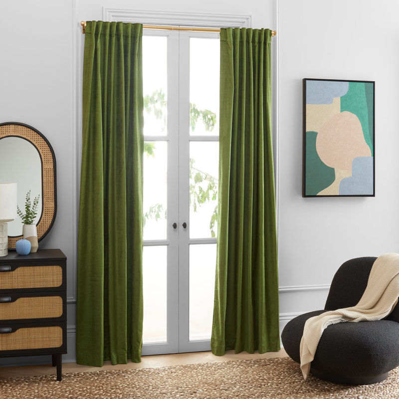 Cotton Blend Room Darkening Curtain Single Panel, 52" W x 96" L, Green