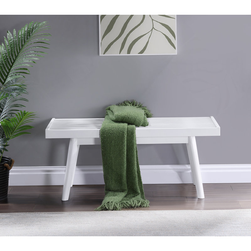 Solid Wood Slatted Bench, 41.30-Inch Long, White
