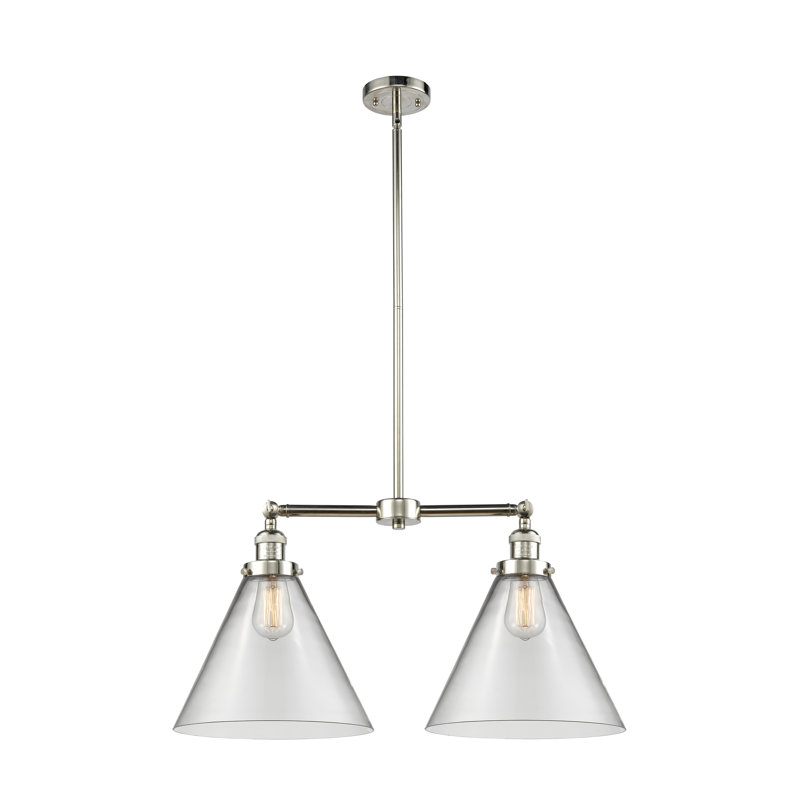 Runkle 2 - Light Kitchen Island Pendant, 6 Watt Vinage LED Bulb, Clear, Polished Nickel
