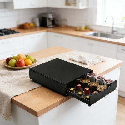 Organisateur de tiroir à dosette K Cup, capacité de 20 capsules pour les K-Cups Nespresso Originalline, Dolce Gusto et Keurig, économiseur d'espace de comptoir compact avec tiroir coulissant lisse
