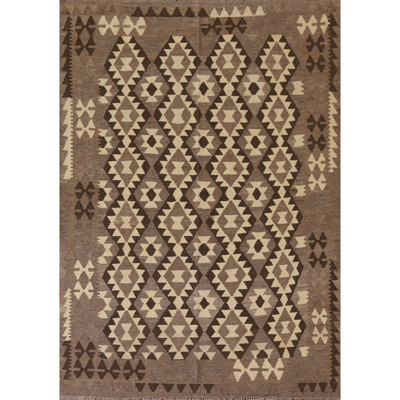 Tapis brun en laine réversible Kilim 5 x 7