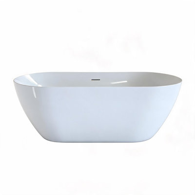 63 inch Glossy White Acrylic Freestanding Bathtub with Pop-up Drain and Integrated Overflow