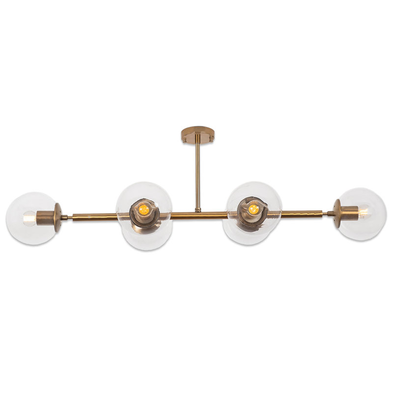 Luminaire suspendu linéaire en verre 6 lumières, Doré, Clair