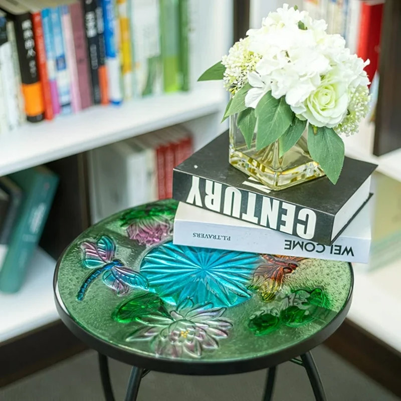 Mosaic Patio Side Table Outdoor Accent Table Bistro Coffee Table Plant