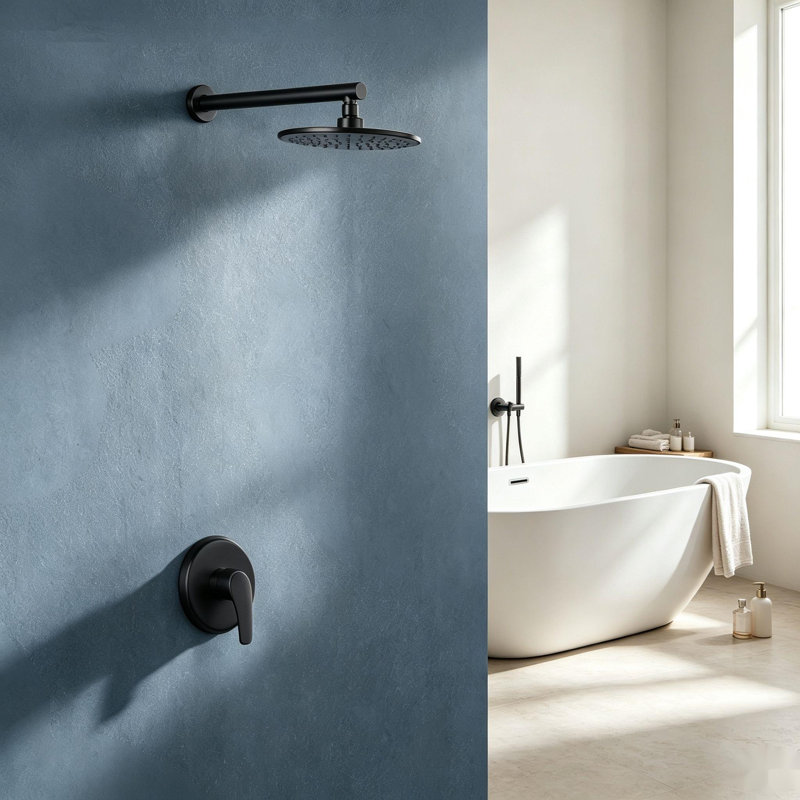 Système de douche à pluie de 9 pouces avec pomme de douche à main Topcraft, Noir mat