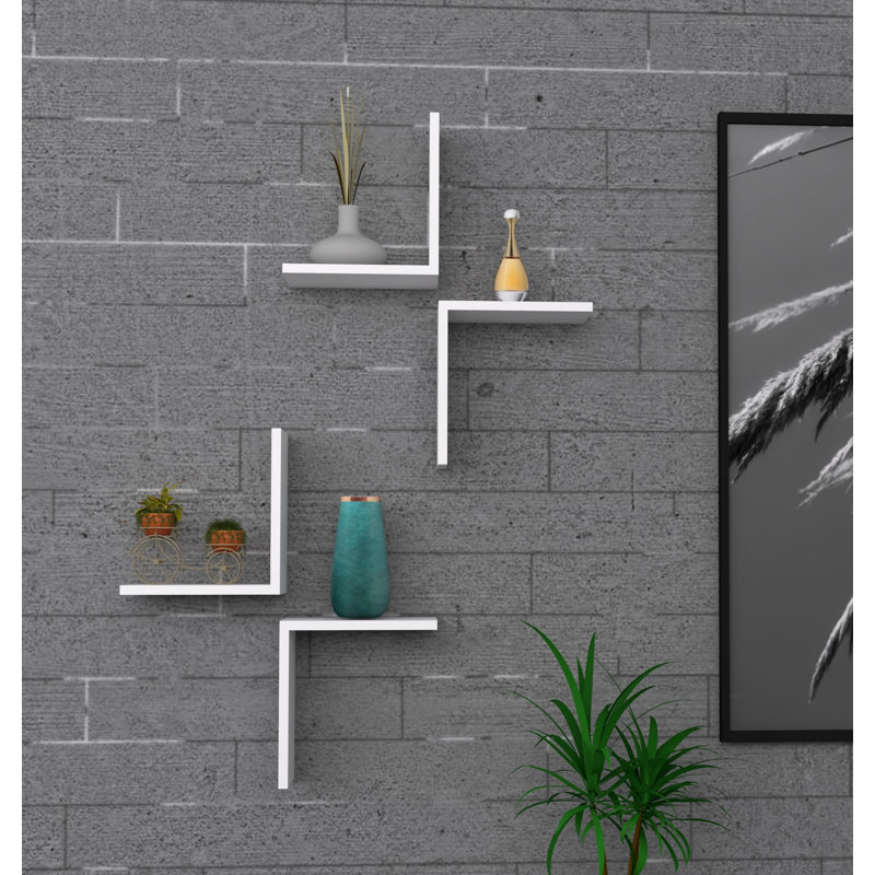 Tablette murale moderne (4 pièces), blanche, 11,1 po x 12,5 po x 7,7 po | 100% panneau de particules enduit de mélamine, épaisseur: 0,7 pouce | Conception élégante et fonctionnelle, parfaite pour la décoration et l'organisation, montage mural facile pour n'importe quelle pièce