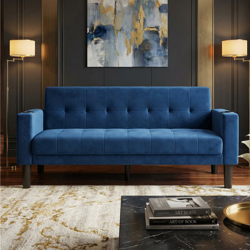 2 Seater Linen Sofa, Blue
