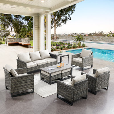 Nazime Wicker 7 - Person Patio Conversation Set with Cushions