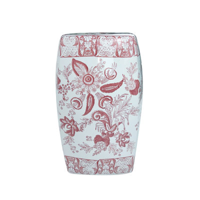 Floral patterned square ceramic stool