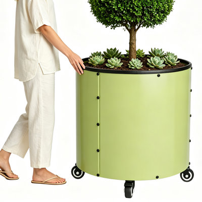 Ensemble de 2 pots à fleurs roulants ronds de 22 po, grands pots de jardin de 20 gallons avec roulettes vert olive - parfait pour les jardinières à tomates, les agrumes, les oliviers et les fleurs sur le patio, le porche ou la cour