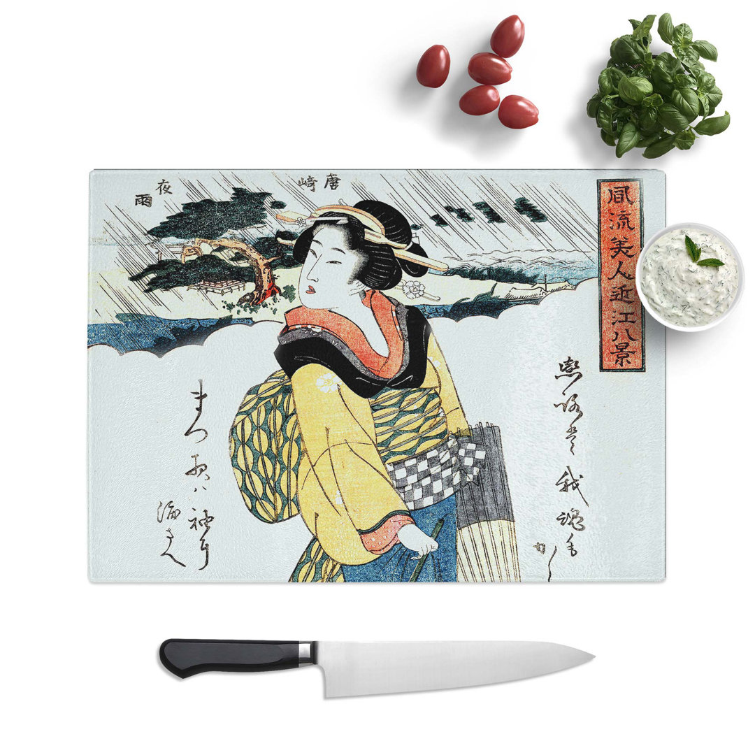 Glass Evening Rain At Karasaki by Eizan Kikukawa Chopping Board
