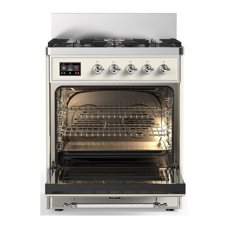 Majestic III Series 30 Inch Dual Fuel Range with 5 Sealed Burners in White (Liquid Propane, Burnished Trim), Antique White