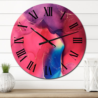 Art liquide abstrait rouge et bleu - horloge murale moderne