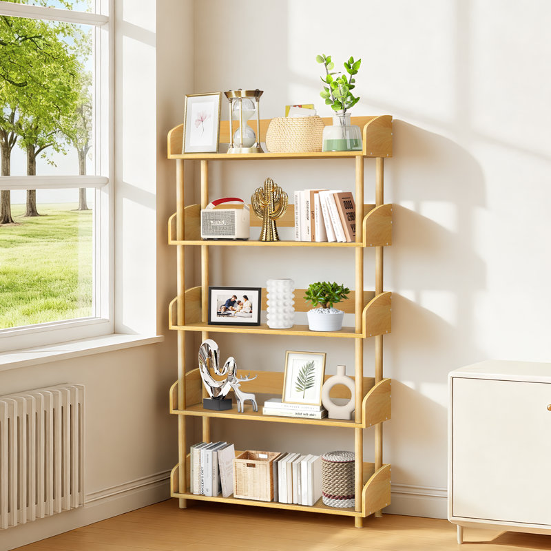 Bibliothèque 57,09 "avec support à 5 niveaux pour salon, Jaune, (5 tablettes) H 57,09 po x l 31,26 po x P 9,5 po