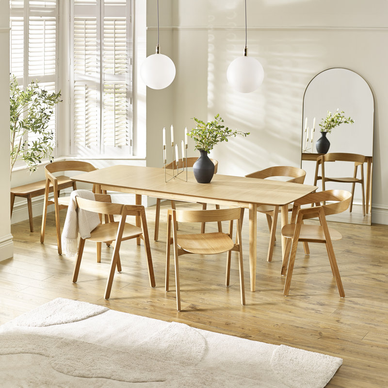 Eriksson Oak Effect Rectangular Extending Table With Arvey Oak Veneer Chairs - Responsibly Sourced   