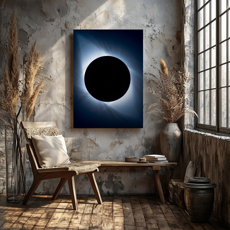 Toile Une éclipse solaire totale capturée contre un ciel noir profond avec une silhouette sombre parfaitement ronde d'art sur toile