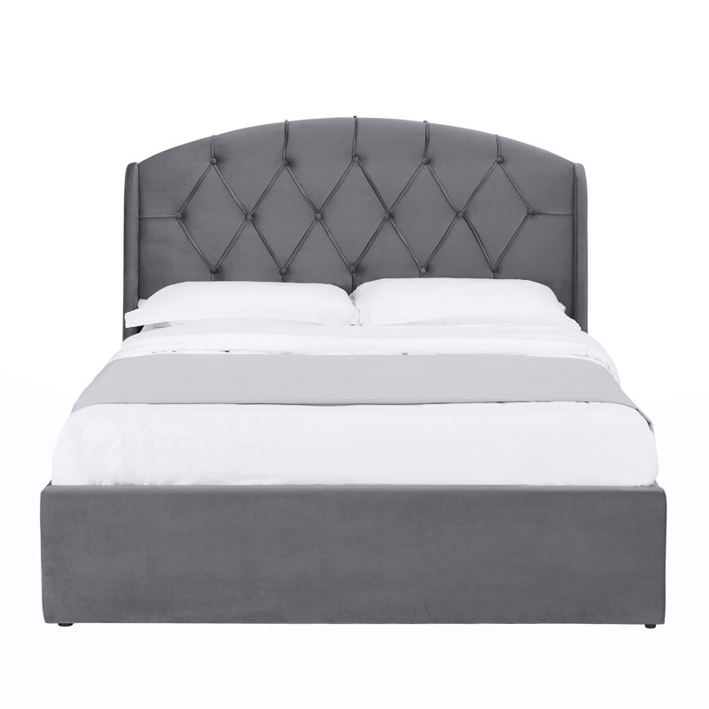 Bayson Upholstered Double (4'6) Bed, Grey, Diamond