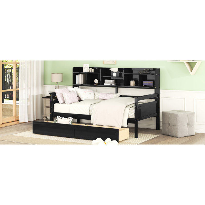 Daybed With Strong Wood Construction, Two Drawers, And Practical Bedside Shelf Elegant Slat Support,, Espresso, Twin