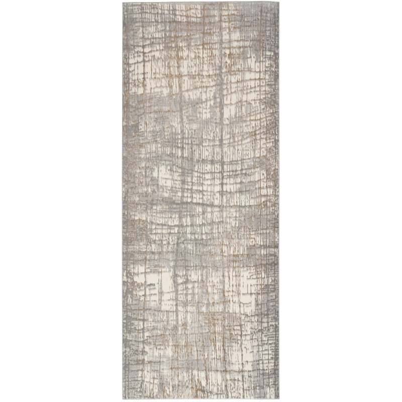 Tapis abstrait gris / ivoire CK950-IVGRY, Tapis de couloir 2 pi 3 po x 7 pi 3 po