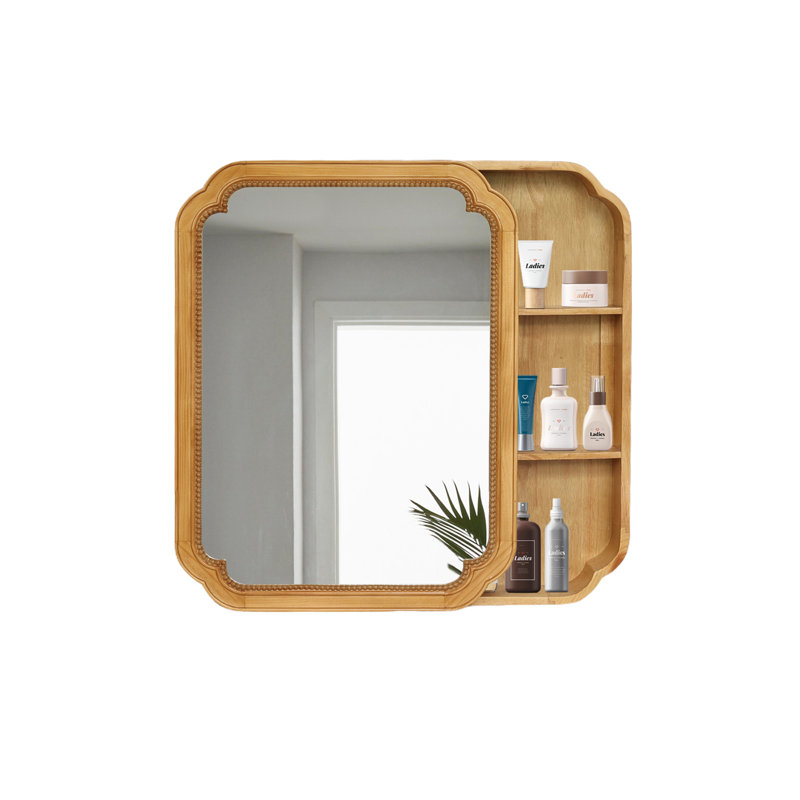 Armoire à miroir murale en bois avec tablettes de rangement, idéale pour la salle de bain et le vestibule