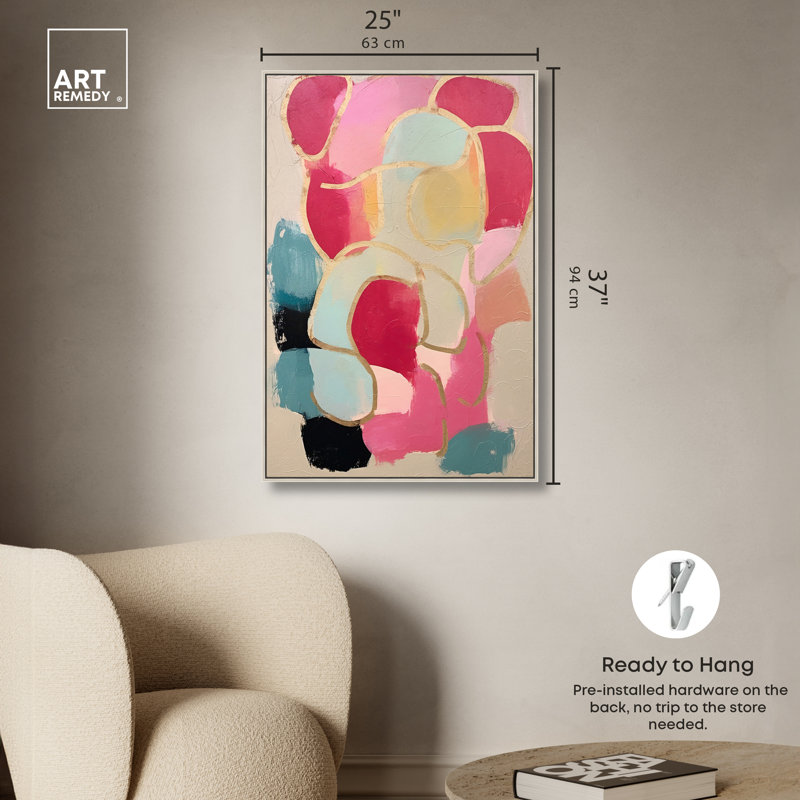 «Beadwork Abstract Shapes Trendy Wall Art» par Art Remedy, H 37 po x l 25 po, Cadre argenté