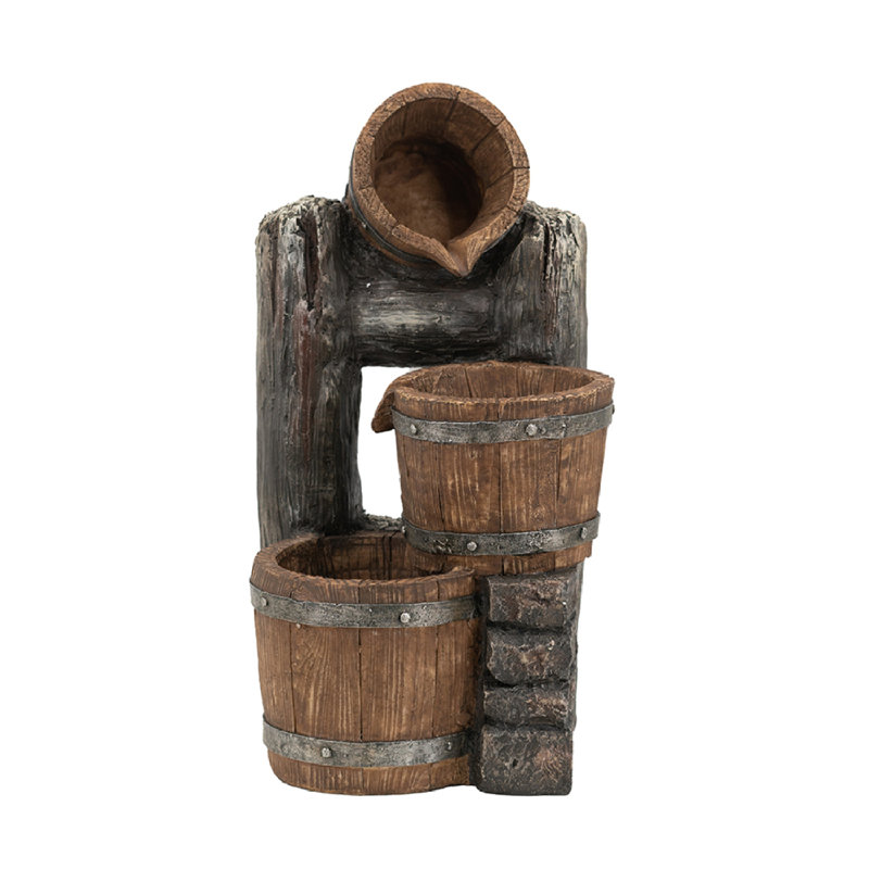 10.4X9.4X19.1" Decorative 3 Tier Bucket Fountain With Lights And Pump, Brown