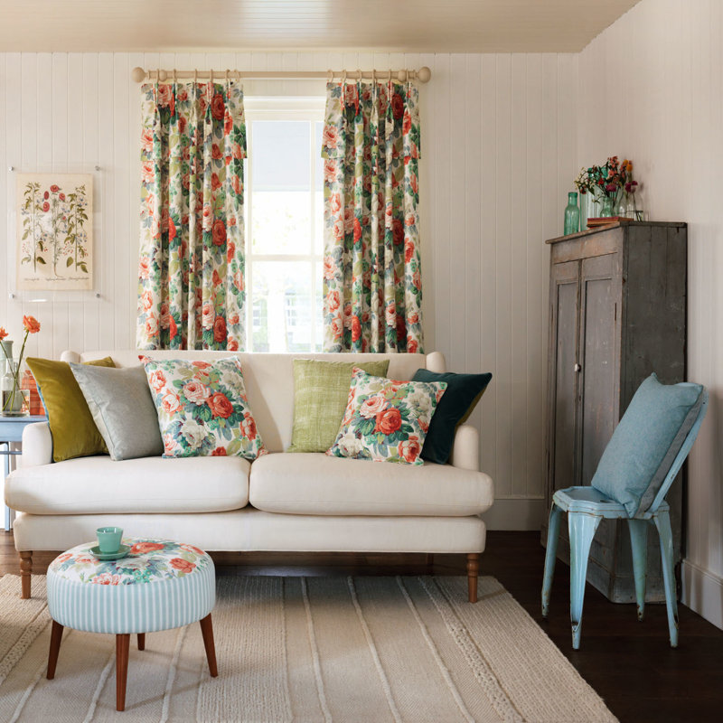 Chelsea Fabric, Coral/Emerald