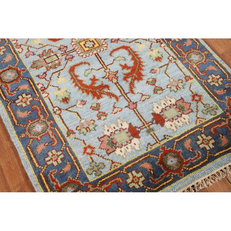 Tapis oriental bleu clair en laine Oushak 3 x 5