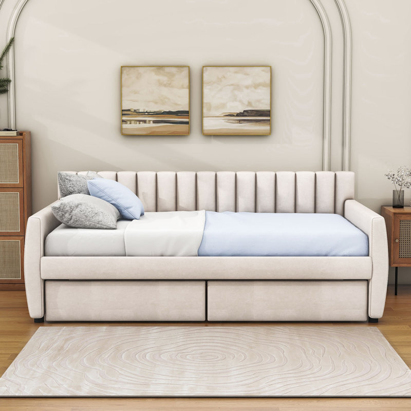 Lit de jour simple Anilyah, Beige
